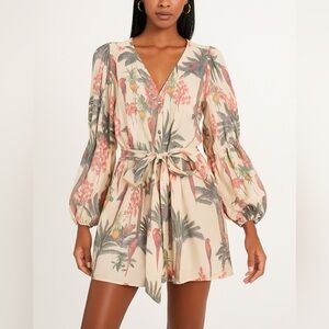 Tropical Boho Puff Sleeve Romper Size Medium